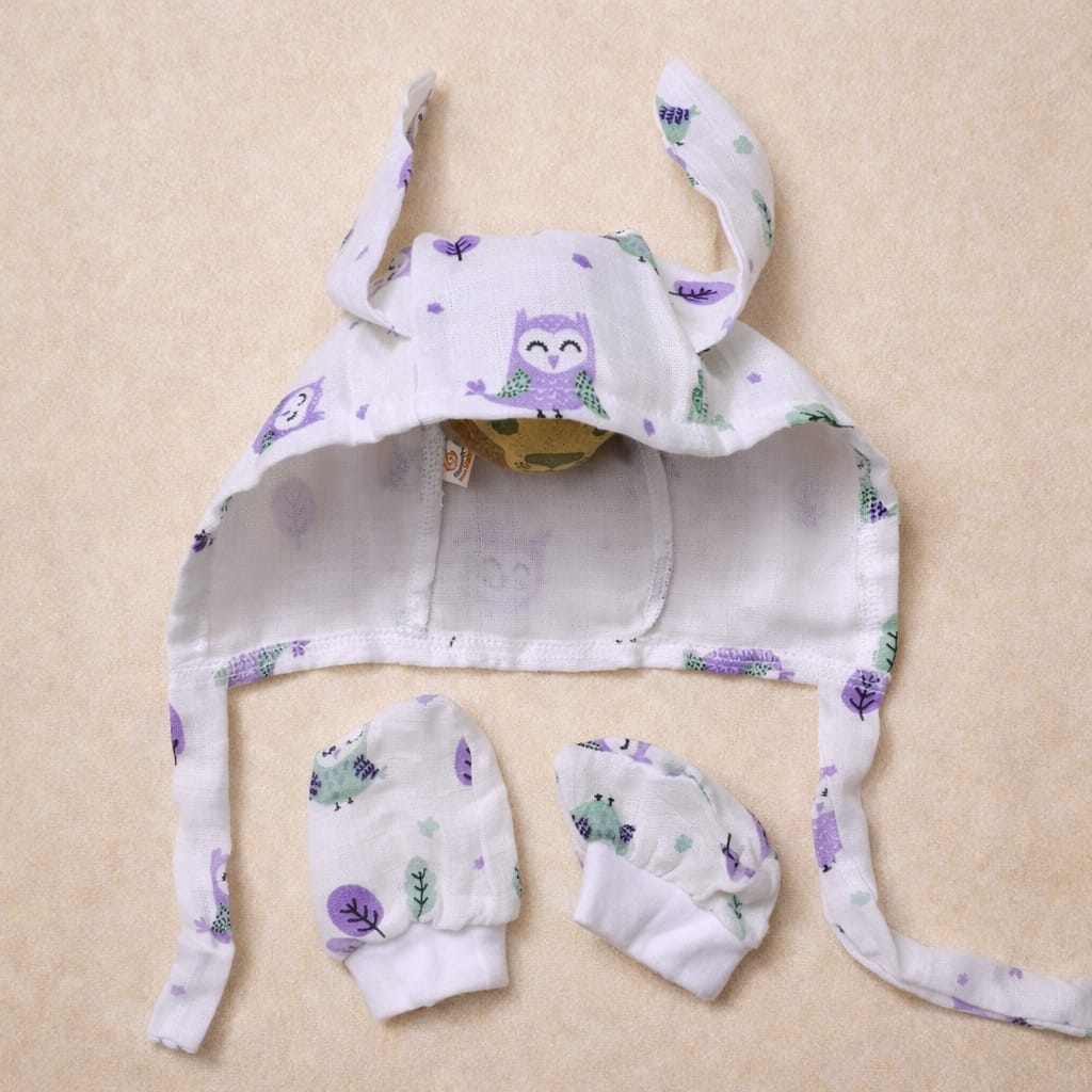 Muslin Cap + Mittens + Booties Set