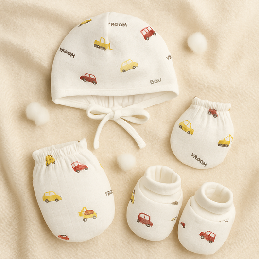 Muslin Cap, Mittens & Booties Set - Tiny details, total comfort