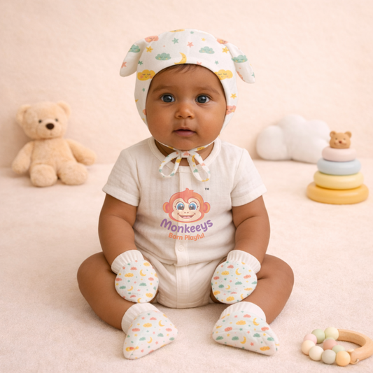 Muslin Cap + Mittens + Booties Set
